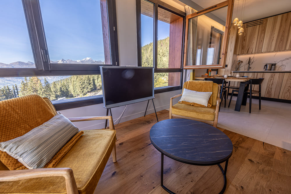 Pièce de vie - Résidence Les Cristaux - appartement n°C20 - location Les Arcs